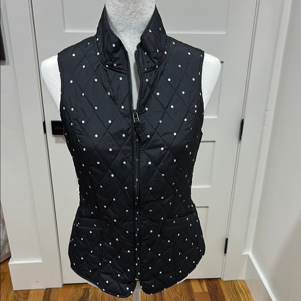 Talbots Black Quilted Vest with White Polka Dots